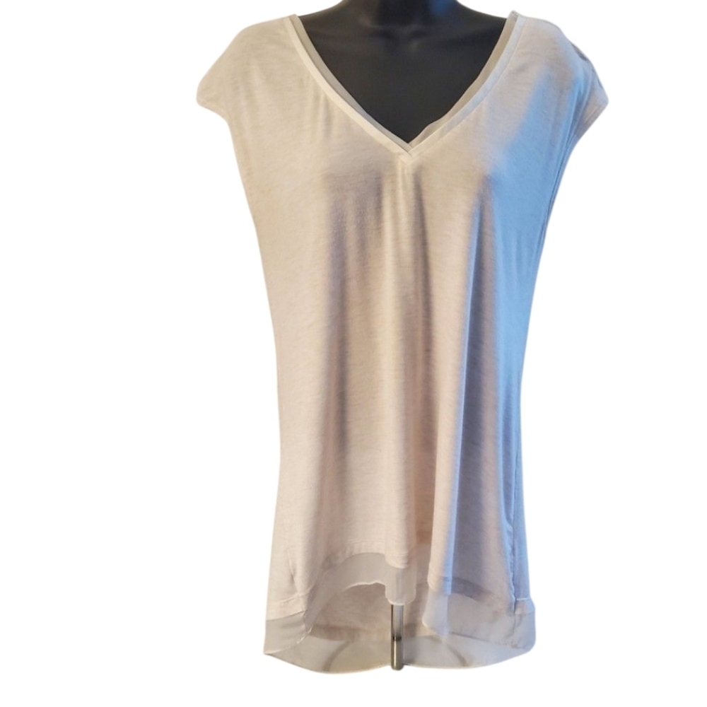 White House Black Market Cream Cap Sleeve Top V-neck With Draped Back Size S